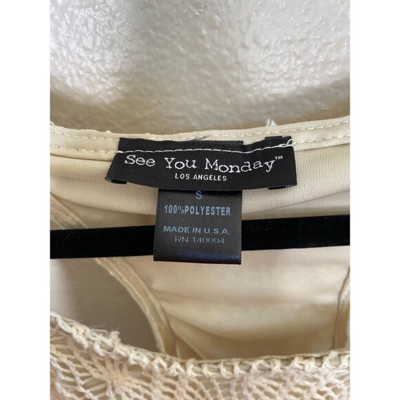 See You Monday Crochet Lace Dress Sleeveless Small Beige Casual Made‎ In USA - Picture 3 of 7